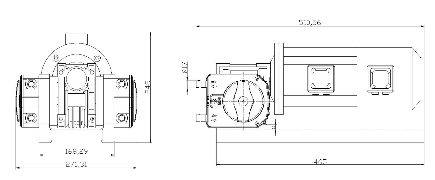 YDK45D2工业蠕动泵外形尺寸：